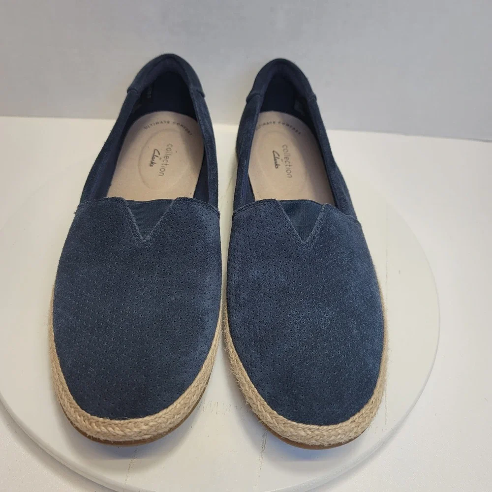 Clarks Collection Danelly Sky Espadrille Slip-Ons Navy Blue Suede US 9.5 M